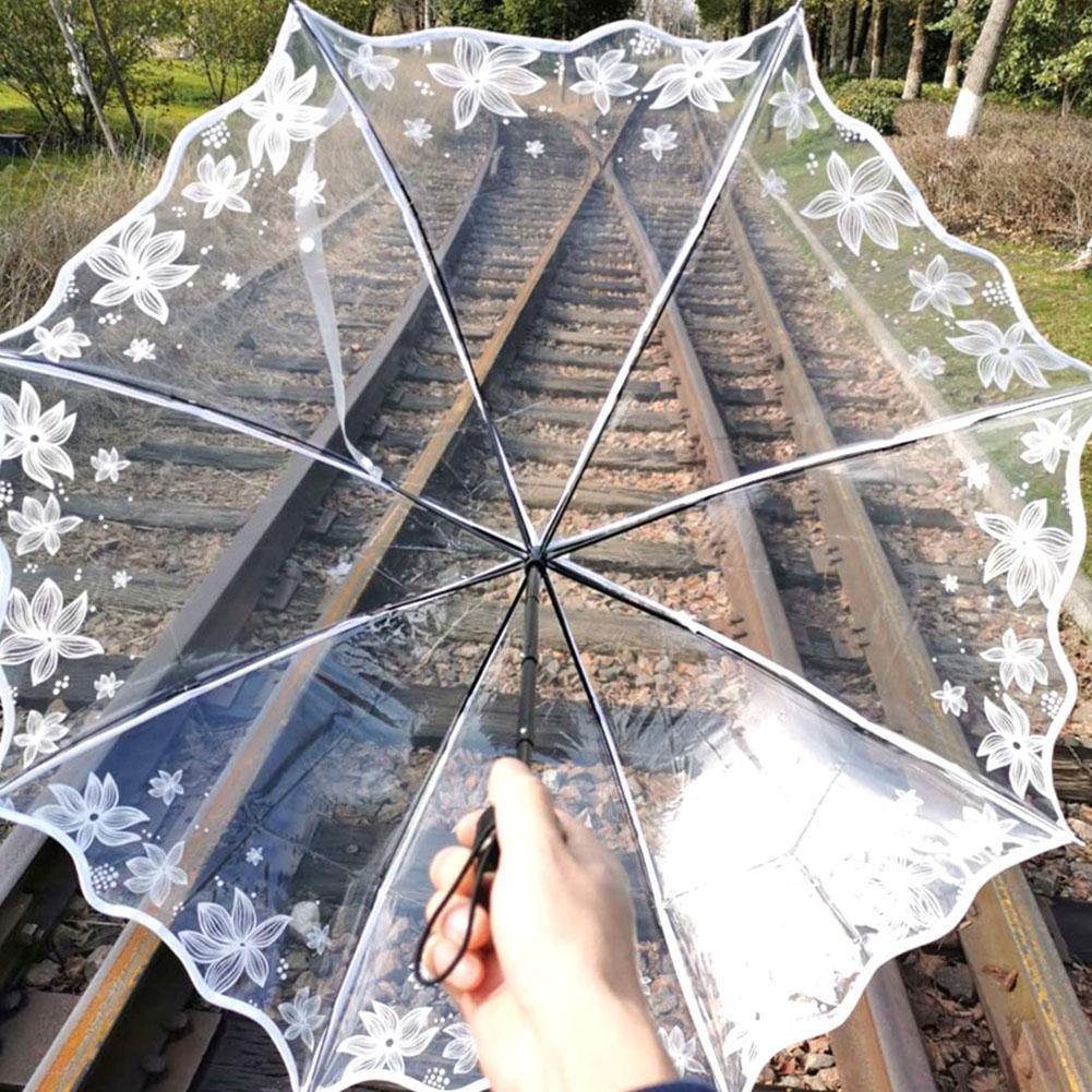 Transparent Automatic Rain Umbrella Windproof Auto Umbrella Women Foldable Business Parasol Fol W7X3