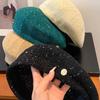 Hollowed Out Weave Hat Paillette Crochet Knitted Cap Elegant Sequin Beret Hat  Women