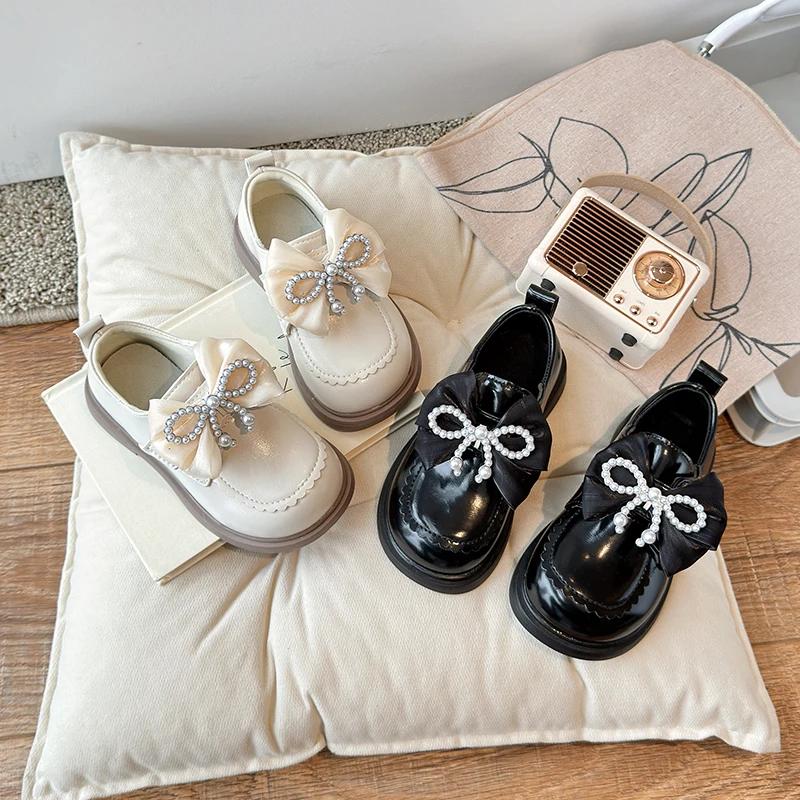 Children's Leather Shoes Spring Autumn Elegant Girl Princess Shoes Fashion Bowknot Chic Kids Black Thick Bottom Mary Jane Shoes