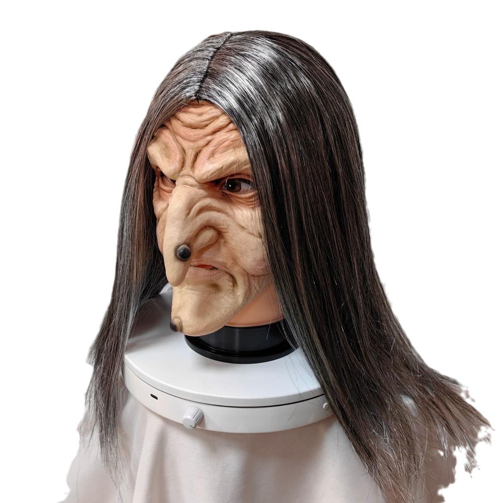 Halloween Half-face Mask with Long Hair, Ghost Face Mask, Scary Witch Mask, Latex Headgear, Party Performance Prop