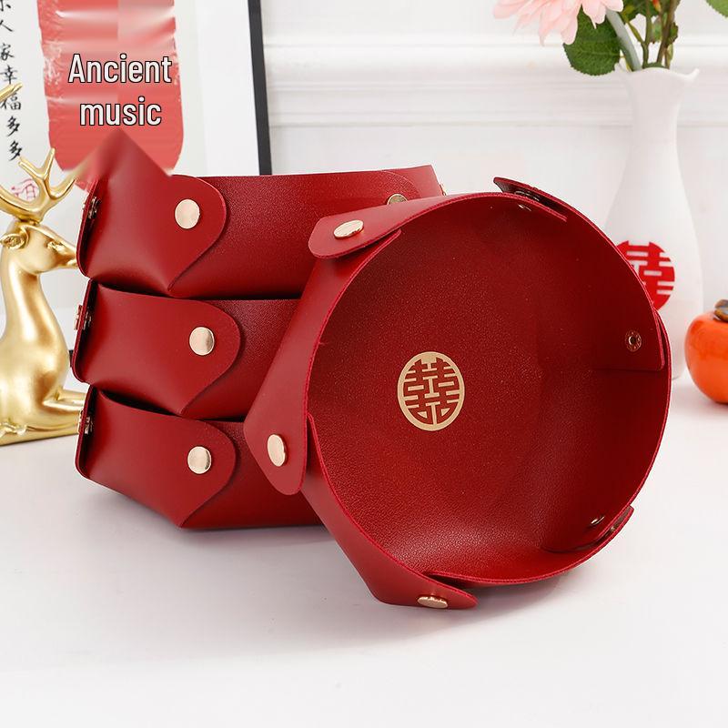 Красная кожаная свадебная тарелка для конфет и фруктов для торжеств