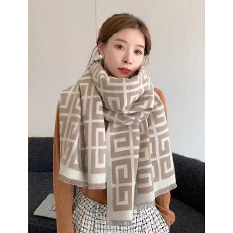 Premium Double-Sided Jacquard Houndstooth Scarf Wrap Women Winter Fall Warm Cotton Blend Shawl 185x70cm