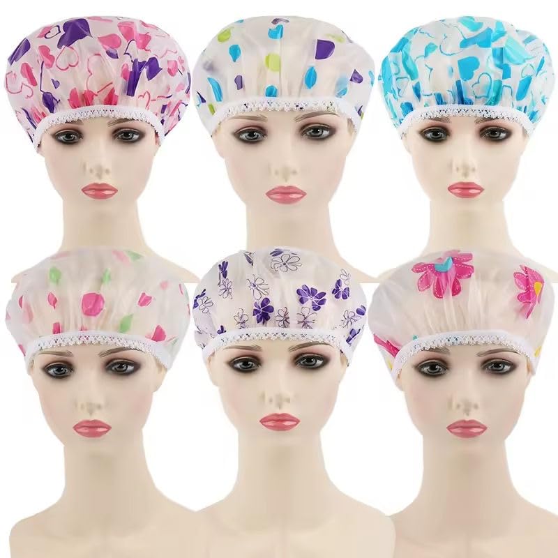 MaruHub 2Pcs Shower Cap for Women, Reusable Waterproof EVA Bath Cap with Elastic Band, Free-Size Multicolor Hair Protection for Home, Spa, Hair Trea