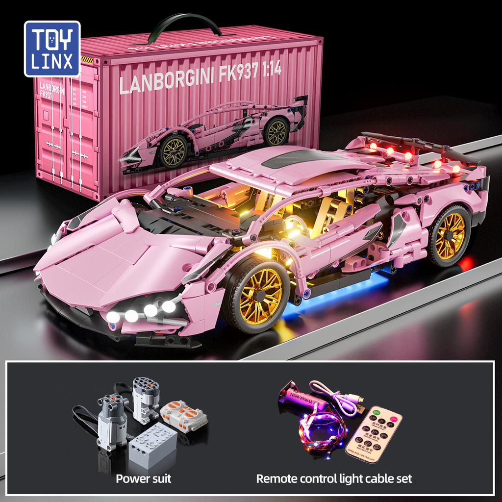 TOYLINX Super Pink Technisches Geschwindigkeitsfahrzeug Bausteine Autorennen Steine Spielzeug Geburtstags- Weihnachtsgeschenke für Kinder