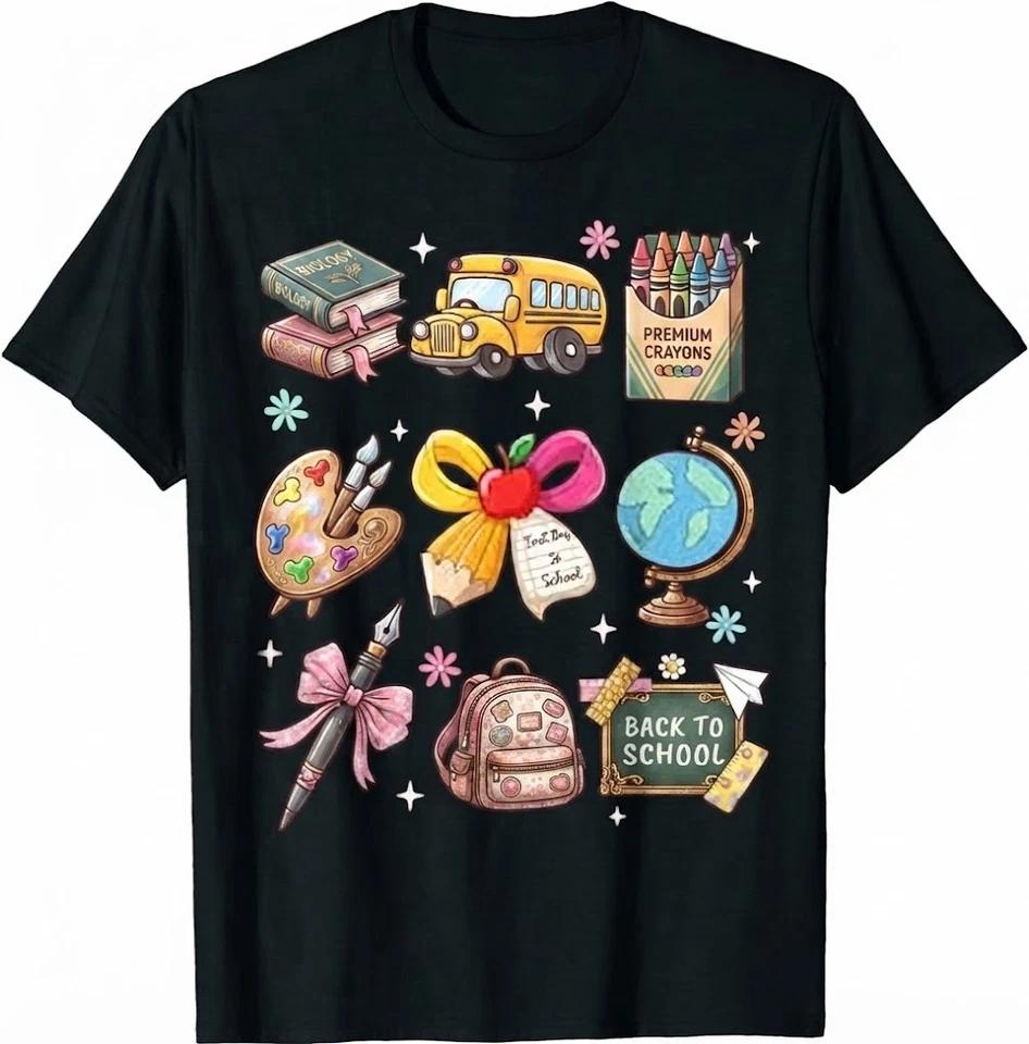Back To School Cute Teacher Coquette Pencil Bow School Bus T-Shirt M