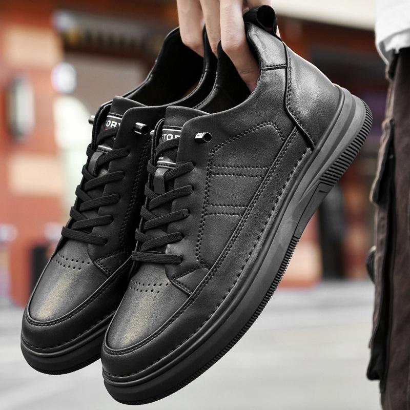 866 Men's Height Boost Sneakers: Thick Sole Platform Casual Shoes, Low-Top Cowhide, Spring Trend.