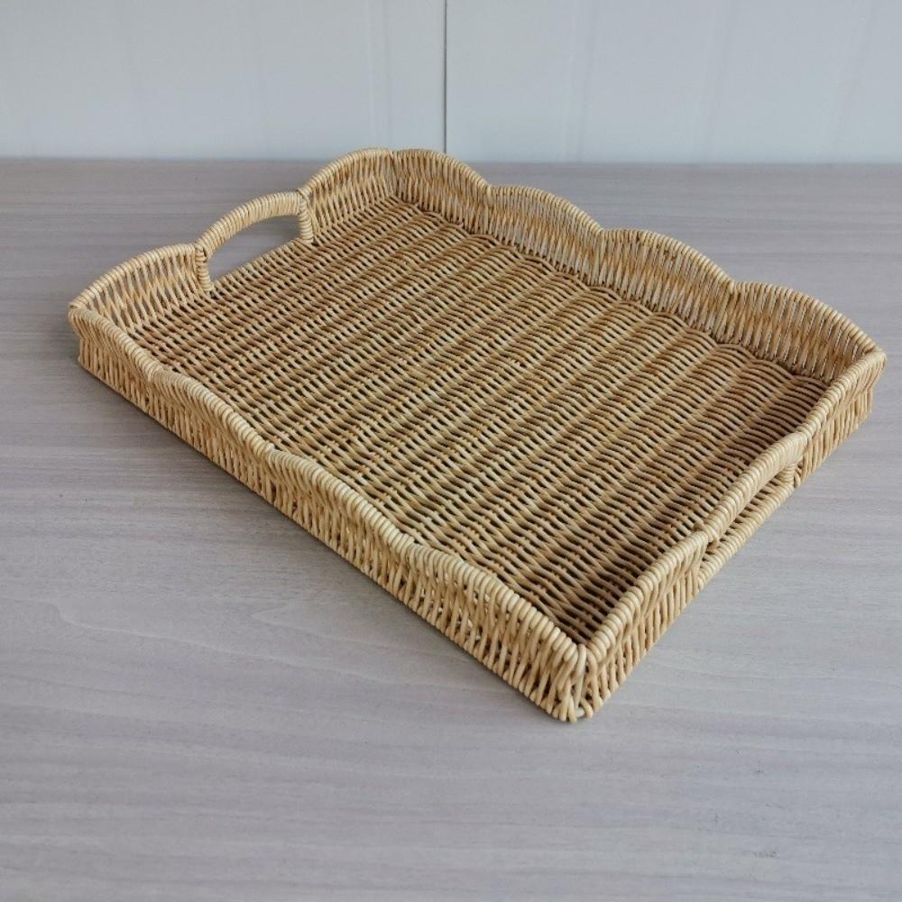 Imitation Rattan Food Serving Tray Rectangular Woven Decorative Platter Remote Control