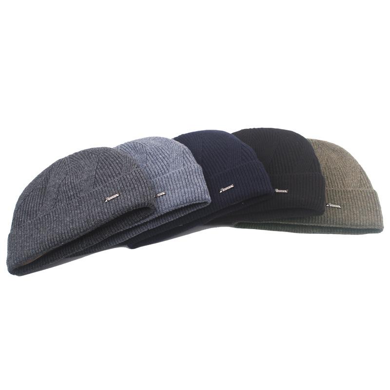 Wollmütze Herren Winter Skullies Beanies Britische Strickmütze Einfarbige Wollmütze Doppelschichtige Samtmütze