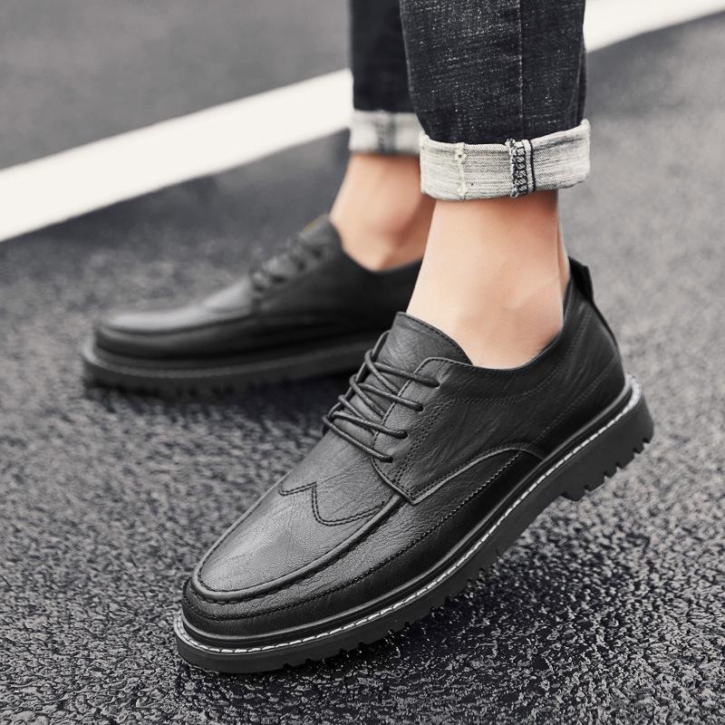 2021 Autumn and Winter New British Black Casual Shoes, Men's Trendy Retro Leather Shoes, Brock Small Leather Shoes for Men