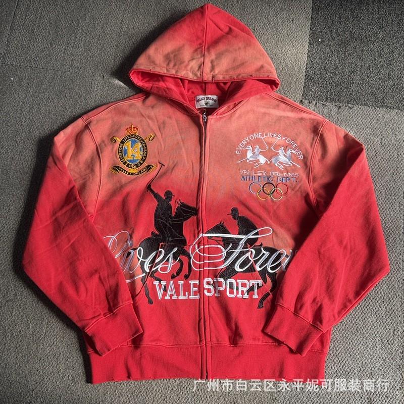 Premium Streetwear Hoodie With Rhinestone Embellishment Oversized Zip-Up Sweatshirt Men Cotton Blend Loose Fit