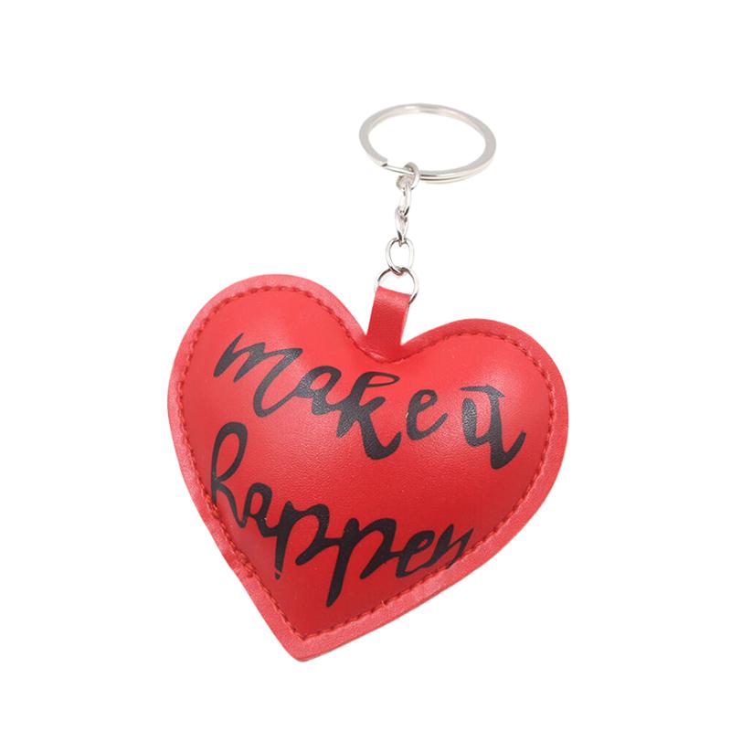 Make It Happen Lovely Heart Shaped Keyring Cute Red Peach Love Key Holder Exquisite Pu Leather Keychains Birthday Jewelry Gift