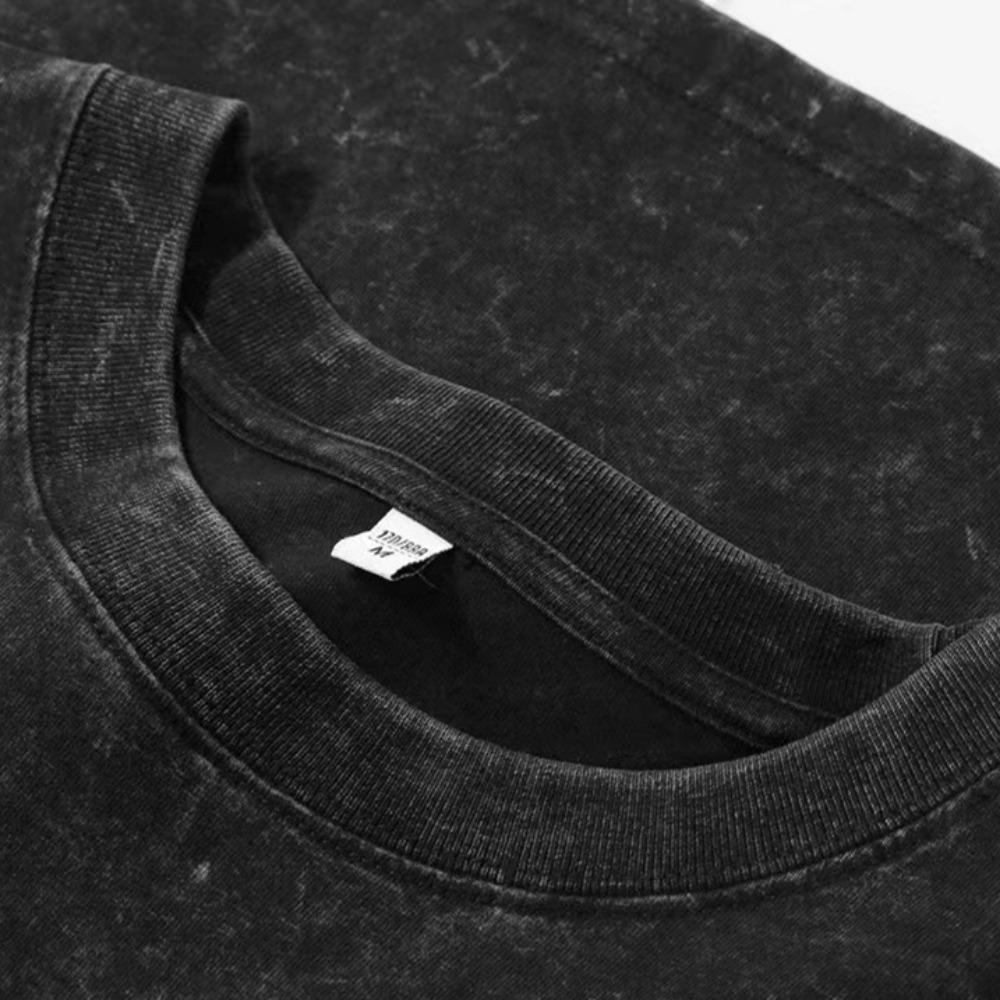 230G Praná Vintage Pánské Tričko s Krátkým Rukávem, Všestranné Jednobarevné Volného Střihu s Kulatým Výstřihem, Trendy Top Ins