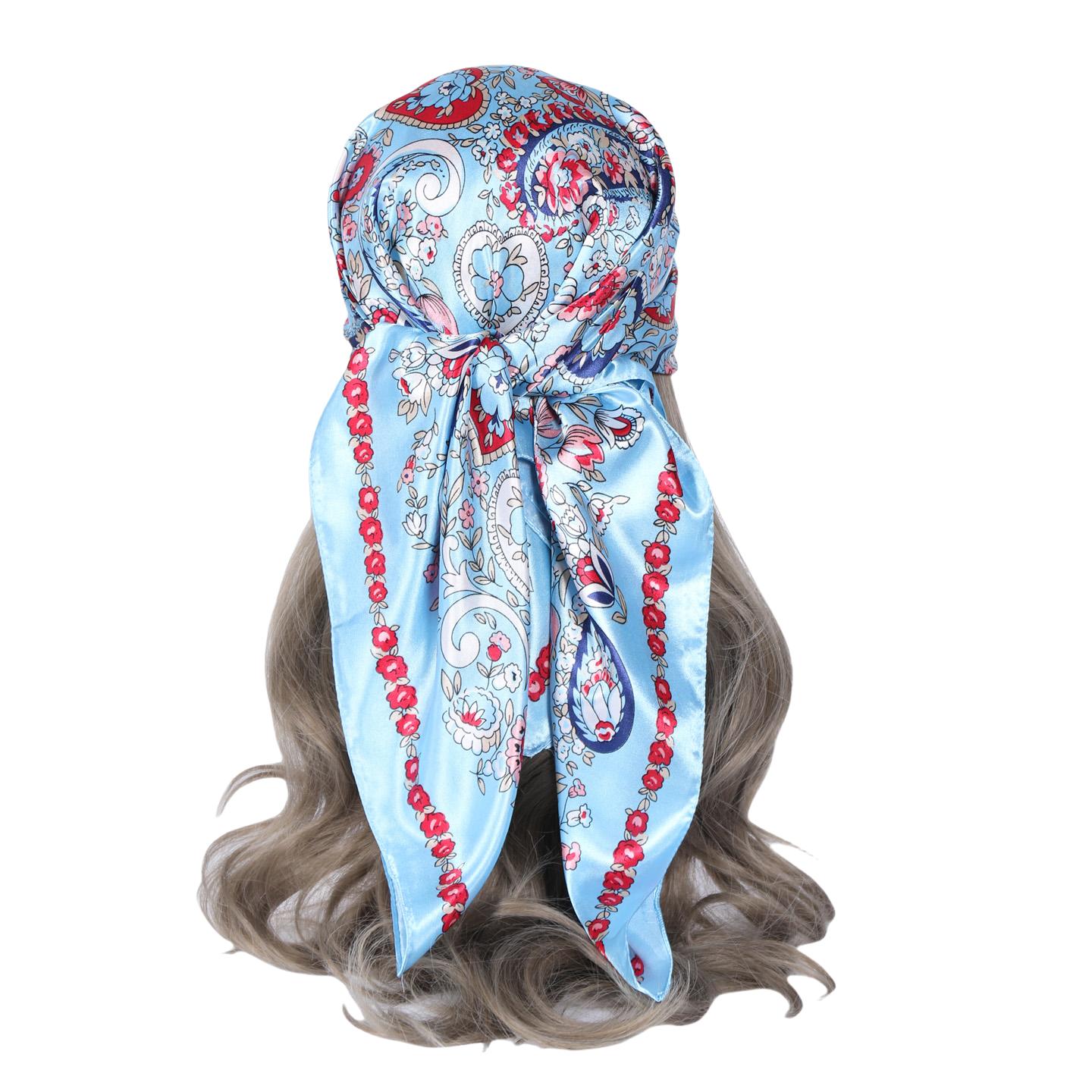 

Шелковые шарфы Женские Роскошный бренд Летняя мода Пейсли Дизайнерский Головной/Волос Шарф Хиджаб Бандана для волос Foulard Femme Повязка на голову 90X90CM небесно-голубой