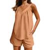 Women Sleeveless V Neck Two Piece Pajama Set With Loose Tank Top And Pocket Shorts For Casual Home Lounge Sleepwear Summer Daily Wear Outfit