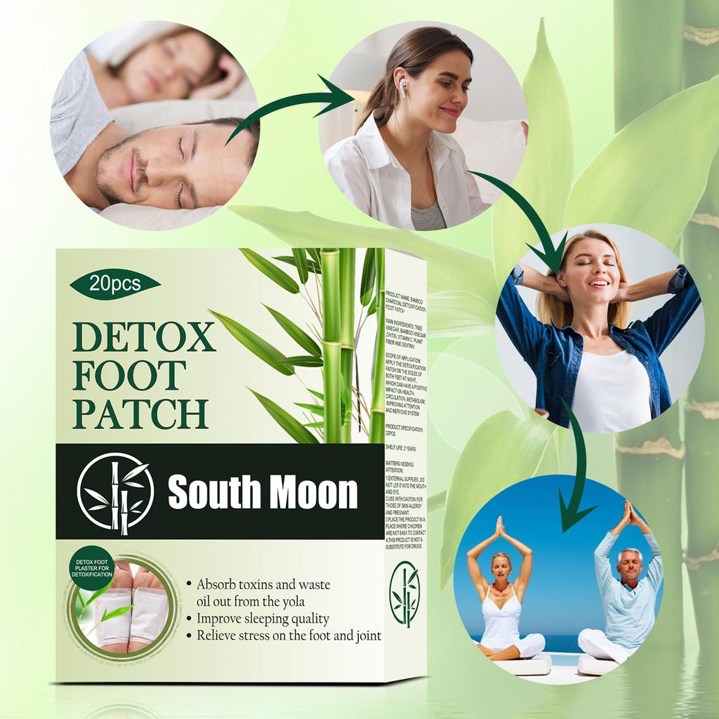South Moon 1 Pack/20pcs Natural Bamboo Charcoal Foot Patches Remove Toxins Improve Headaches and Back Pains Help Sleep Relieve Stress