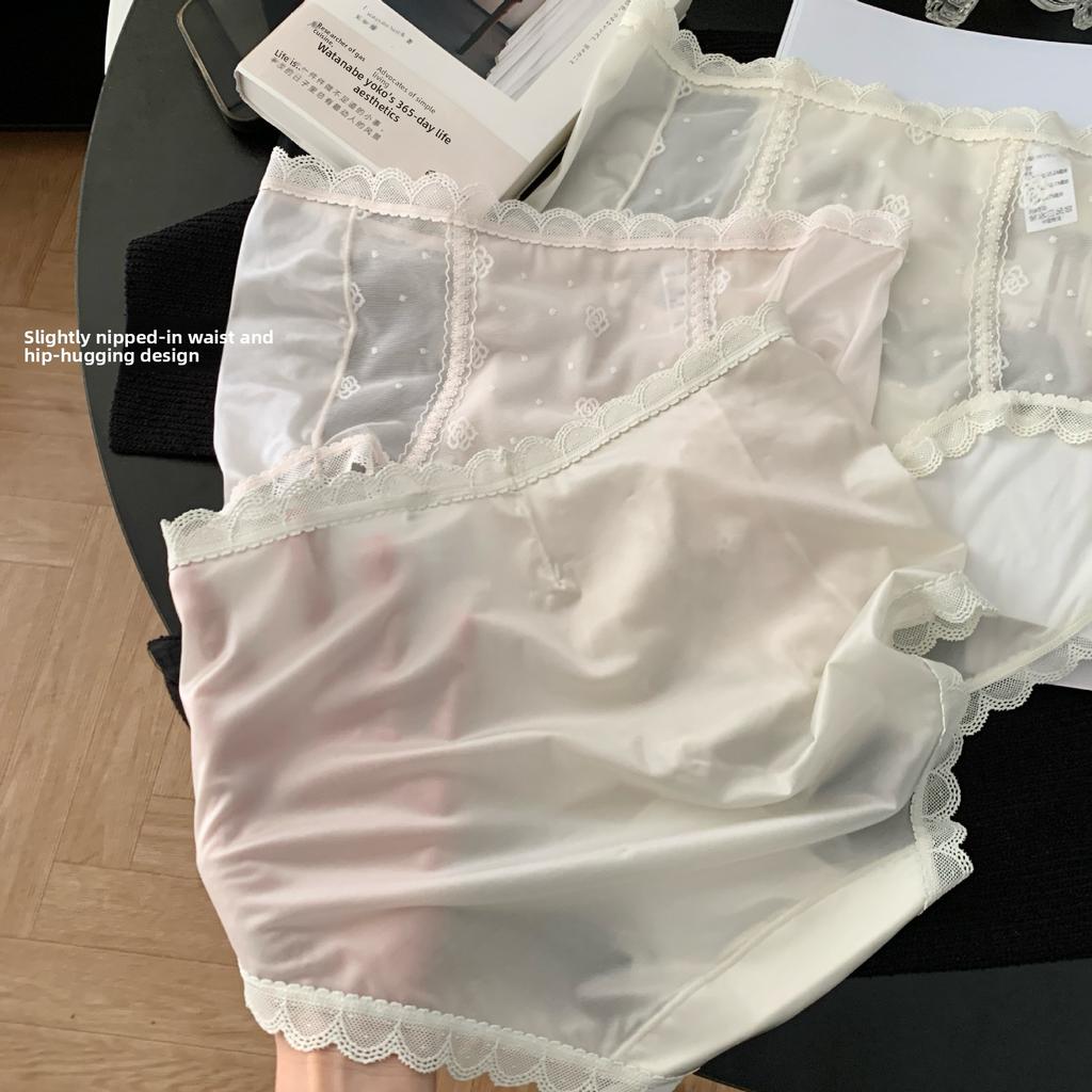 Damen Sommer reine Spitze Kamelie Netz 10A Antibakterielle Baumwolle Langer Schritt Hohe Taille Slip