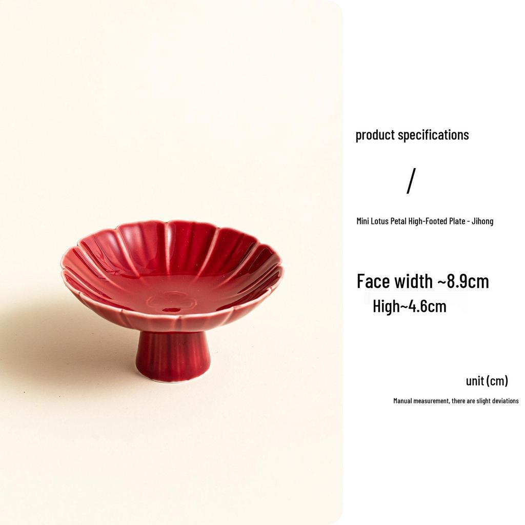 Red Ceramic Dessert Plate: Retro Chinese Pastry & Fruit Display Dish