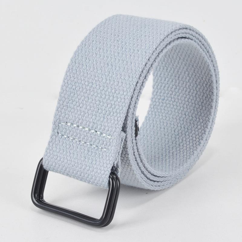 Unisex No-Hole Canvas Belt with Double Ring Buckle - Perfect for Students, Military Training, and Fashion.
