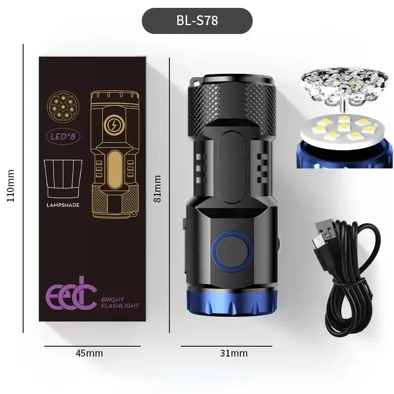 New Ultra Powerful Flashlight 4/6/8*P35 LED Mini Super Bright Torch USB Rechargeable Waterproof Light With Magnet Emergency Lamp