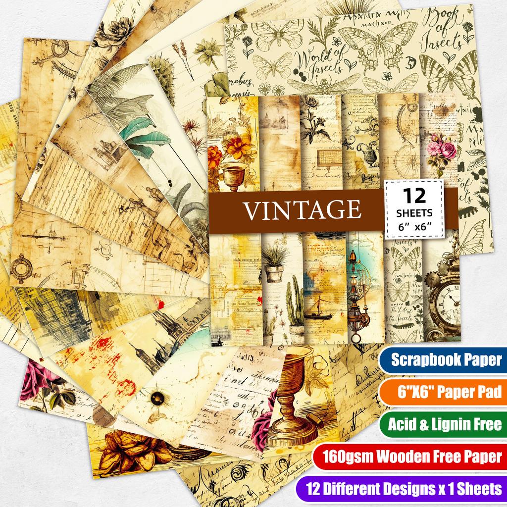 12 Retro Text Picture Background Paper Temu Diy Handbook Material Paper