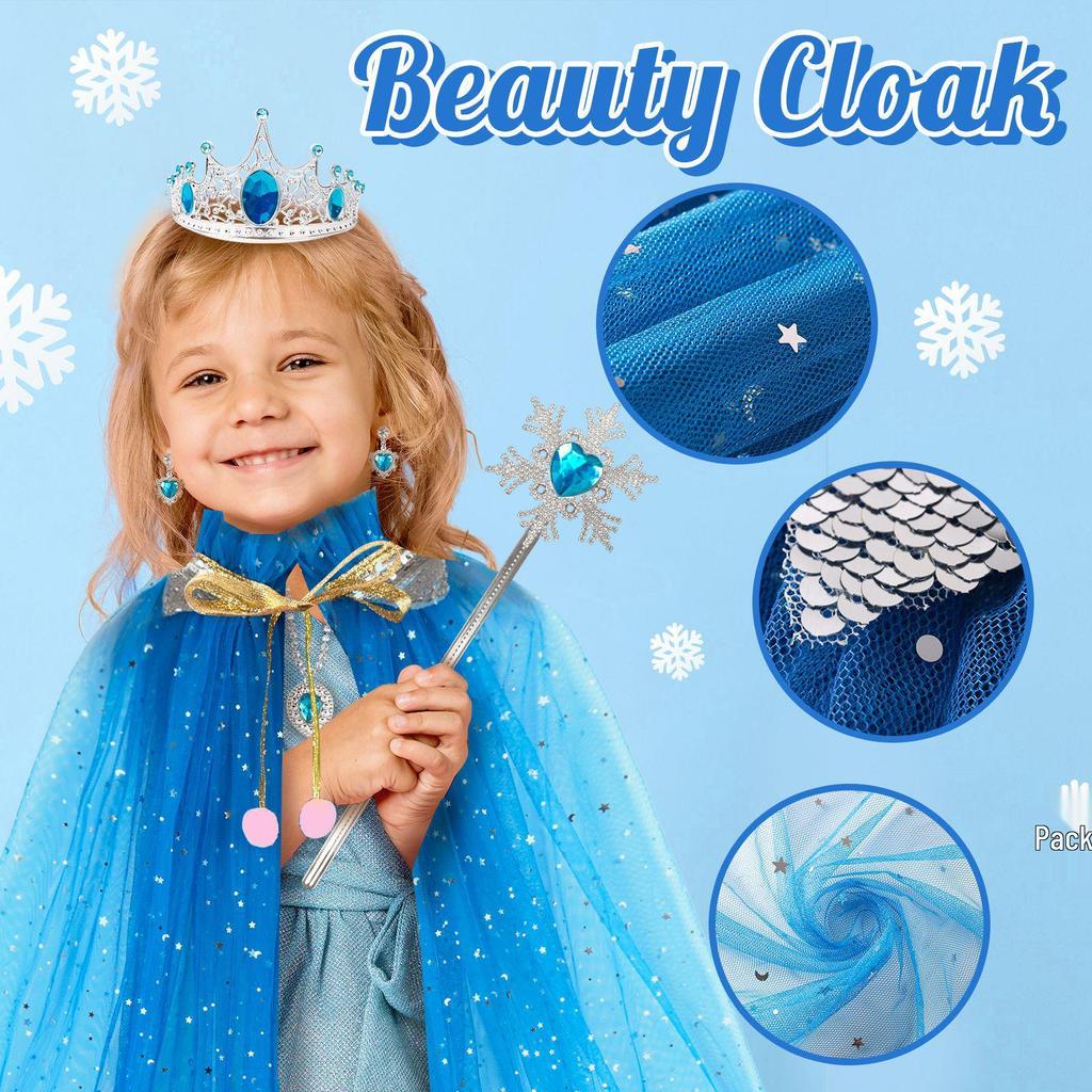 Girl's Princess Role Play Set: Cape, Magic Wand, Crown, and Ring