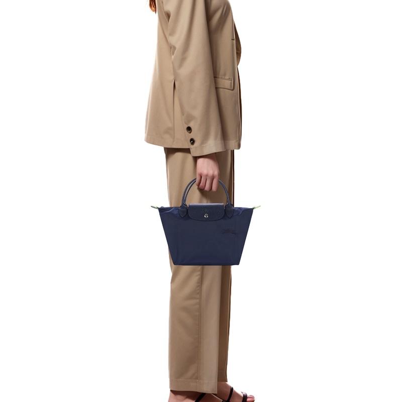 Longchamp Le Pliage Serie einfarbig kurzer Griff Reißverschluss Druckknopf Segeltuch Patchwork Knödeltasche Handtasche kleine Größe Damen marineblau 1621919P68