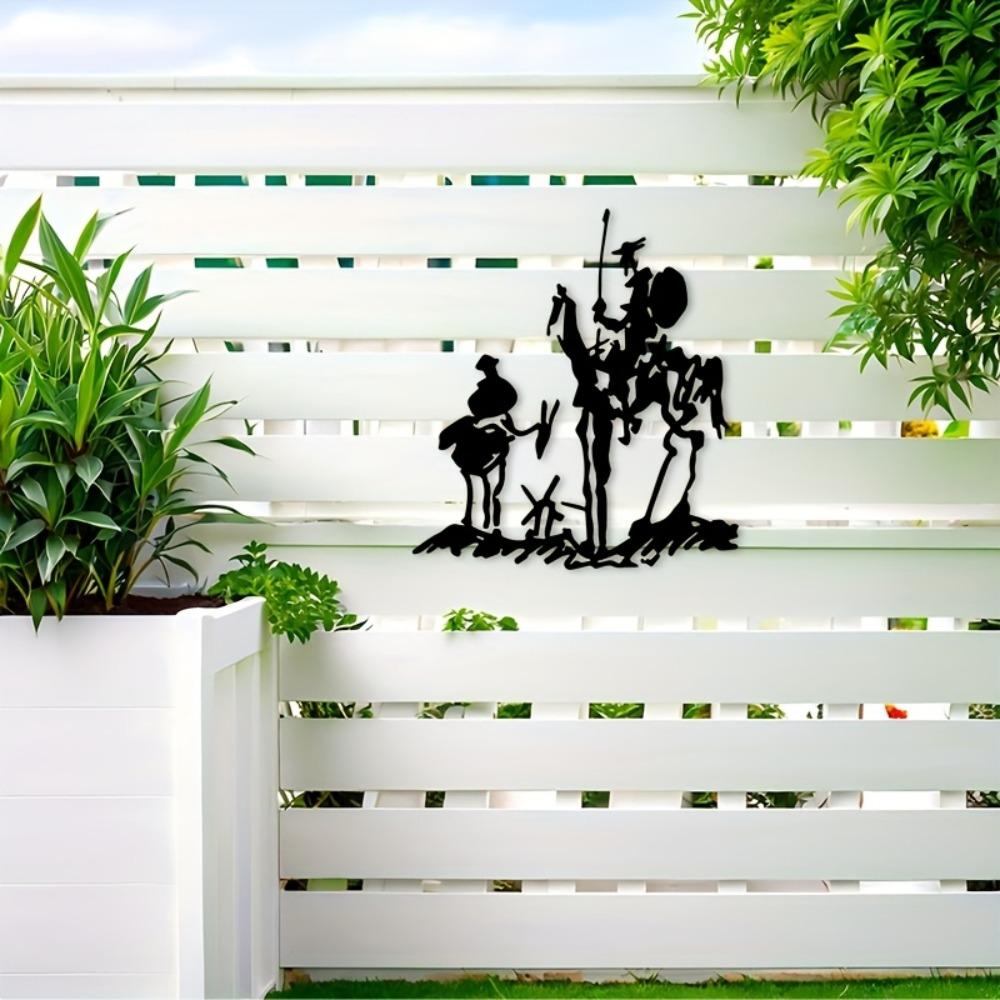 1 Stück 2D Flach Don Quijote Sancho Pansa Metall Wandkunst Schwarze Silhouette Dekorative Plakette für Wohnzimmer Arbeitszimmer Flur