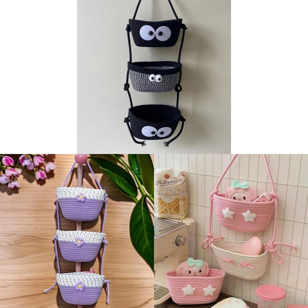 Wall Mounted Storage Basket With Cotton Weave For Dorm Room Organization And Household Use