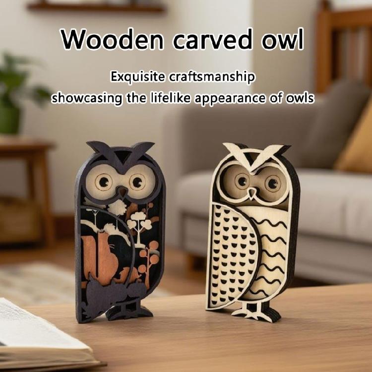 Figurine Hibou Sculpture sur Bois Multicouche Miniature Ornement Artisanat Fait Main Pour Étagères de Livres Arrangement Décoratif de Bureau