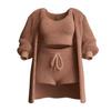 4 Pcs/Set Women Vest Shorts Coat Pants Set Long Sleeve Thick Coat Round Neck Sleeveless