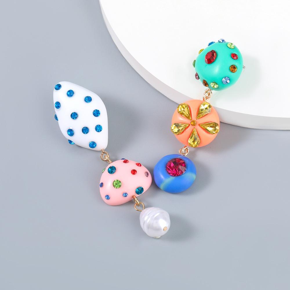 Cute Exaggerated Irregular Geometry Candy Colorful Resin Acrylic Imitation Pearl Dangle Earrings for Women Summer Jewelry Gifts