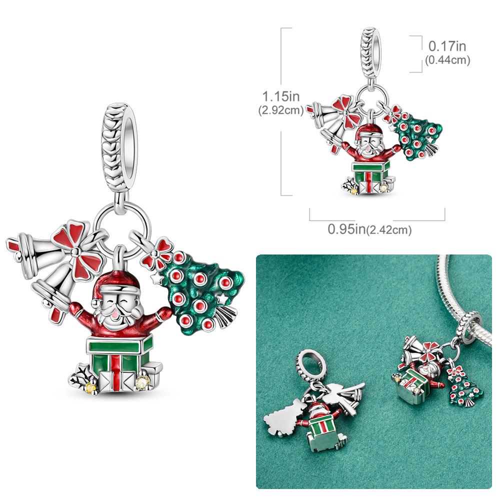 Copper Christmas Charms Fit Original Bangle Bracelet Women Pendant Tree Santa Claus Snow Beads Dangle For Christmas Gift