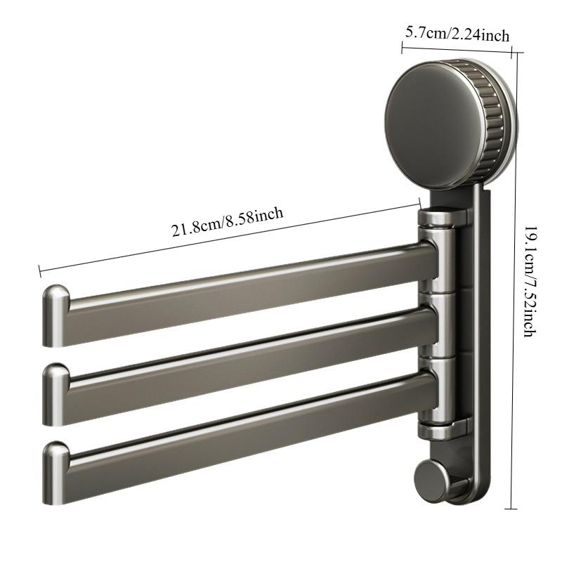 

No-Drill 3-Arm Rotatable Suction Cup Towel Rack | Rustproof Aluminum Kitchen Bathroom Towel Holder with Hook серый