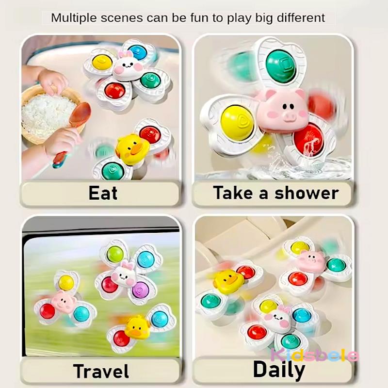 Baby Sucker Fidget Spinning Toys Dining Table Bathroom Window Travel Fun Spinner Toy 3 Pcs Infant Sensory Stress Reliever Gift