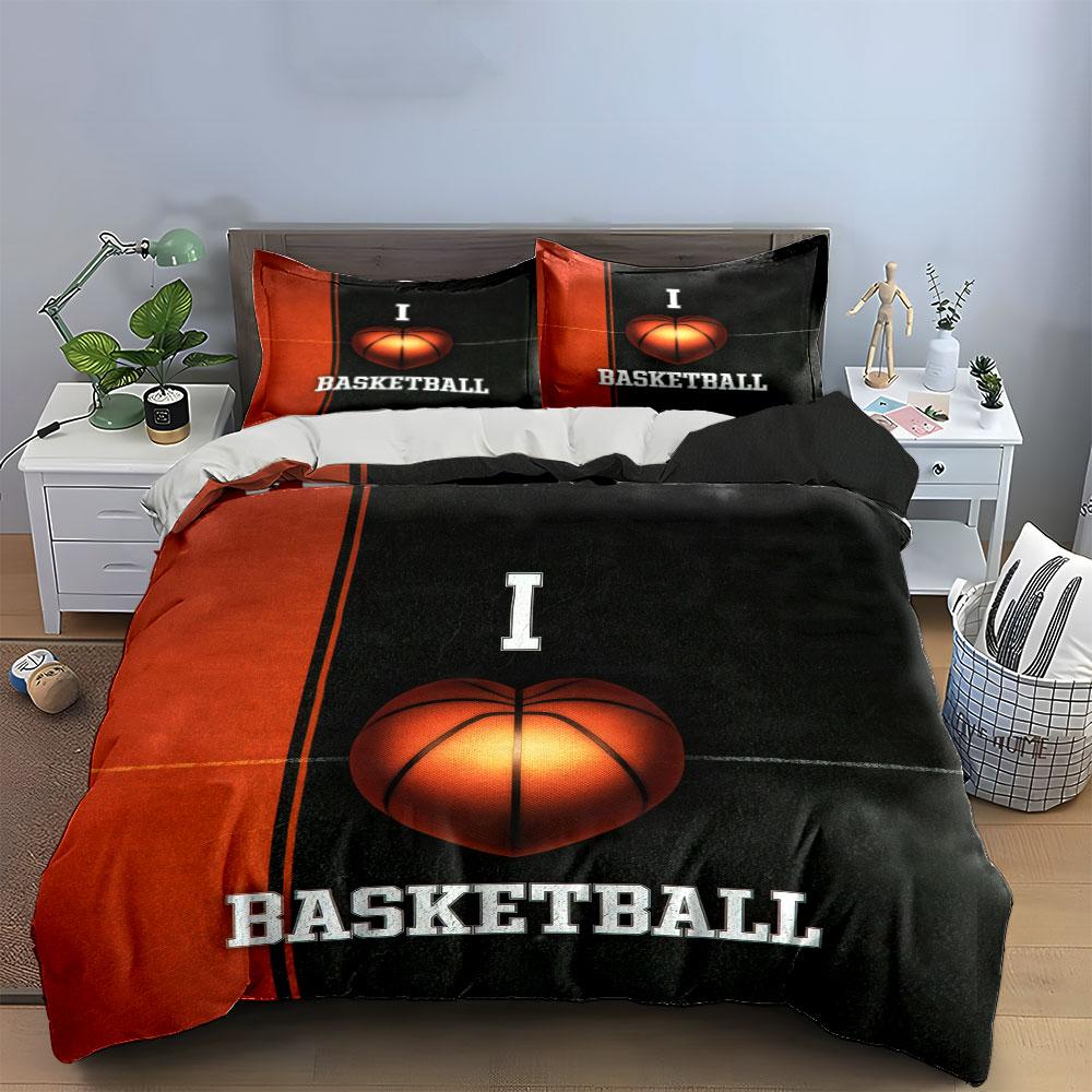 I Love Basketball Sports Gear Theme 3Pc Kid'S And Adults' Bedroom Decor, Exquisite Three-Piece Bedding Set Gift