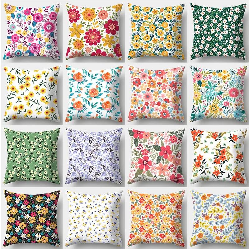 Federa Cuscino Floreale 45cmX45cm Quadrata Copricuscino per Divano Fiori ad Acquerello Cuscino