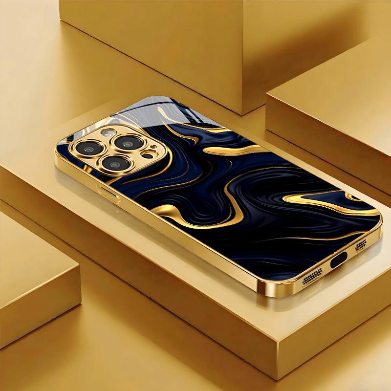 

Deep Blue Gold High-end Phone Case Electroplated Glass TPU PhoneCase for iPhone 17 16 15 14 13 12 11pm Pro Plus Dropresistant iPhone 15 Pro