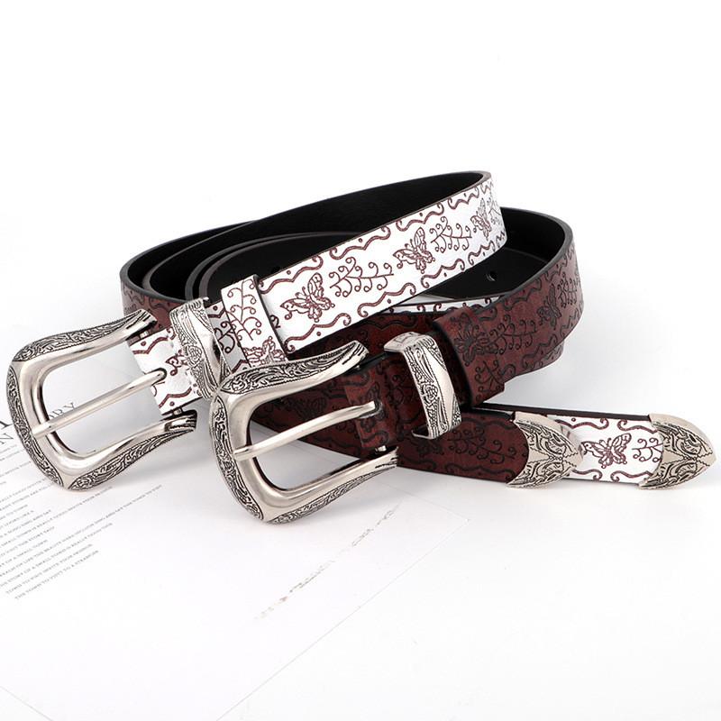 Leather Retro Womens Belt Butterfly Print Design For Trendy And Classic Looks