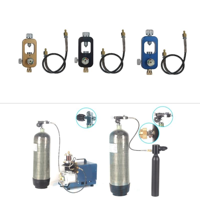 Scubas Diving Tanks Refill Adapter With Gauge and Hose Aluminum Alloys Diving Oxygen Cylinder Refill Adapter Enduring