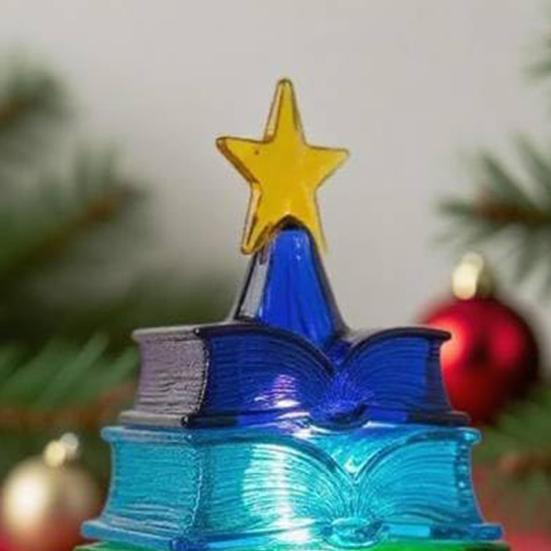 Colorful Book Lamp Stacked Tomes Christmas Tree Night Light Warm LED Lights Bedside Lamp for Holiday Decor Book Lovers Xmas Gift