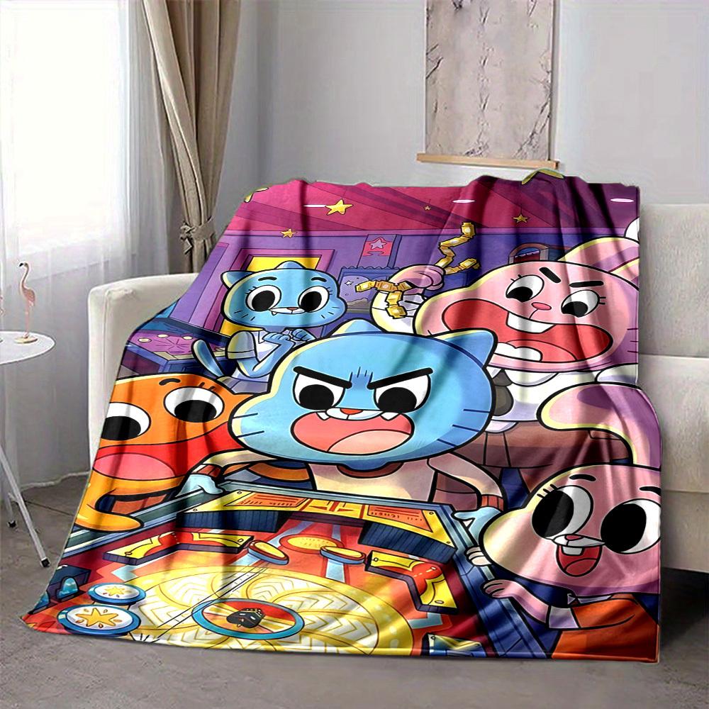 1pc The Amazing World of Gumball Cozy Print Blanket Lightweight Warm Flannel Throw Blanket For Sofa, Bed, Living Room