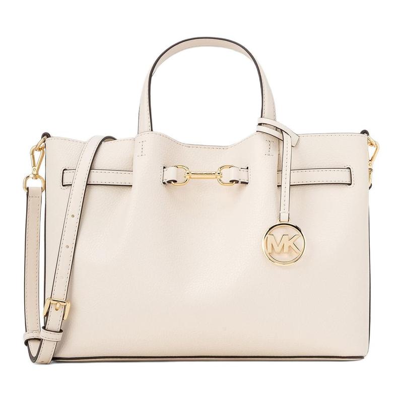 MICHAEL KORS Carson Center Logo Charm Calf Leather Handbag Medium Women s Light Cream