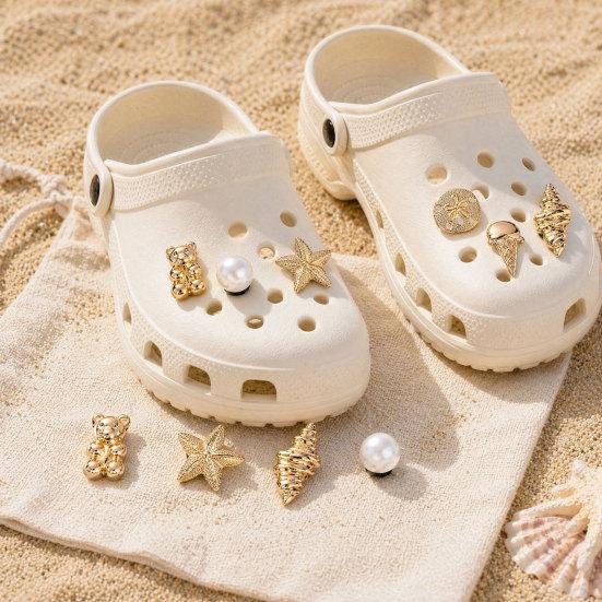 Set da 6 Pezzi Charms per Scarpe Color Oro, Charms Estivi Gelato, Charms per Scarpe Stella Marina Conchiglia per Zoccoli Donna Ragazze Decorazione Calzature da Spiaggia