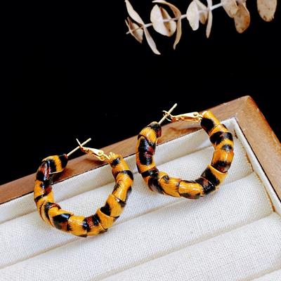 Leopard Print Leather Wrapped Irregular Loop Earrings Women's Retro Niche Design Earrings