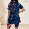 Women Plus Size Two Piece Outfit Crew Neck Short Sleeve Side Slit Top And Biker Shorts Geometric Graffiti Print Set