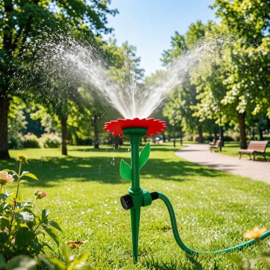 Sunflower Lawn Sprinkler Garden Hose Sprinkler with Spike Base Adjustable Sprinkler Nozzle for Large Area Coverage Irrigation Patio Yard Watering