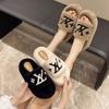 Embroidery Flat Bottom Non-slip Outer Wear Fashion 2025 Autumn and Winter New Xiaoxiangfeng Thick Bottom Fluffy Slippers Home Cotton Drag Girl