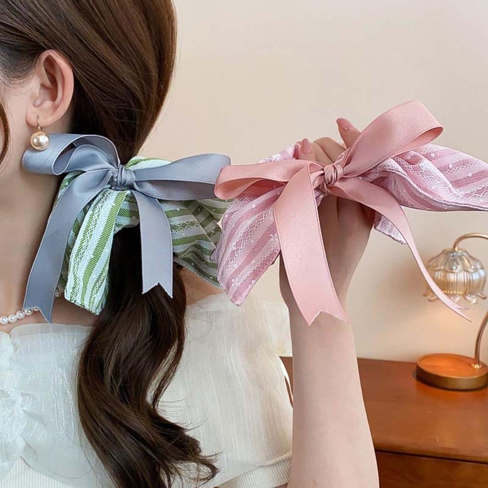 Korean Style Plaid Silk Ribbon Scrunchies Elastic Large Intestine Hair Ring Friends