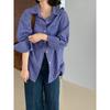 American Retro Blue Plaid Shirt for Women Spring Autumn and Summer Korean Style Lazy Loose Sun Protection Shirt Top Jacket