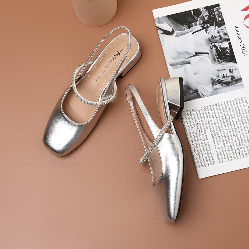 Женские босоножки на толстом каблуке с открытым носком закрытый квадратный нос туфли-лодочки для свадебного платья летние туфли-лодочки Мэри Джейн с пряжкой на ремешке для женщин 34 серебряный 4800₽